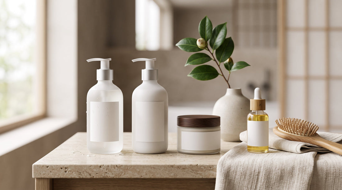 Japanese haircare routine with shampoo, hair treatment and hair oil