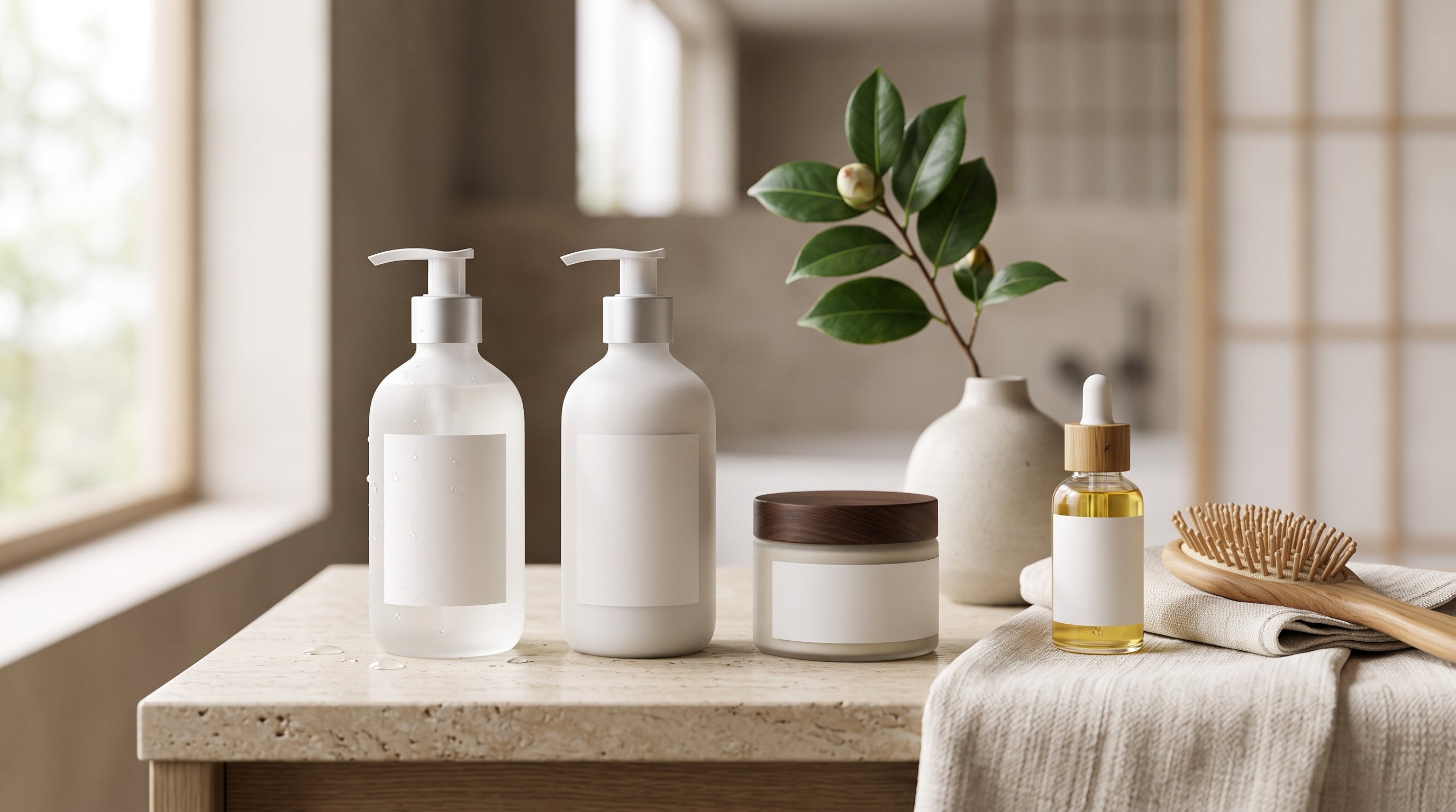 Japanese haircare routine with shampoo, hair treatment and hair oil
