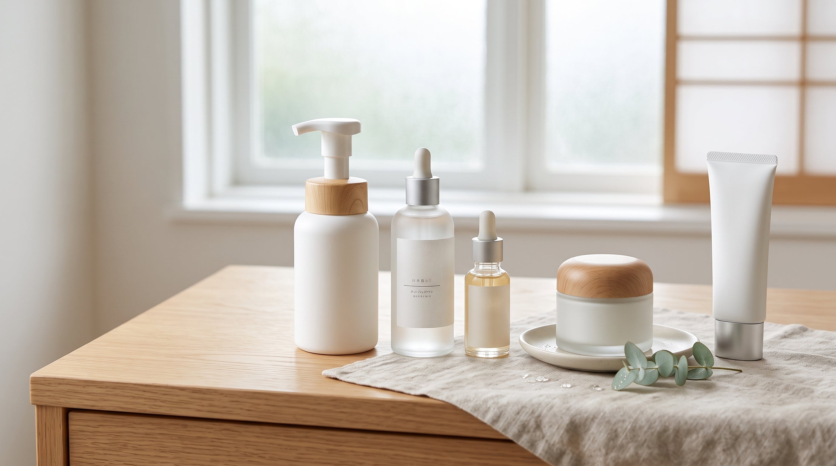 Japanese skincare routine with cleanser, moisturizer and sunscreen