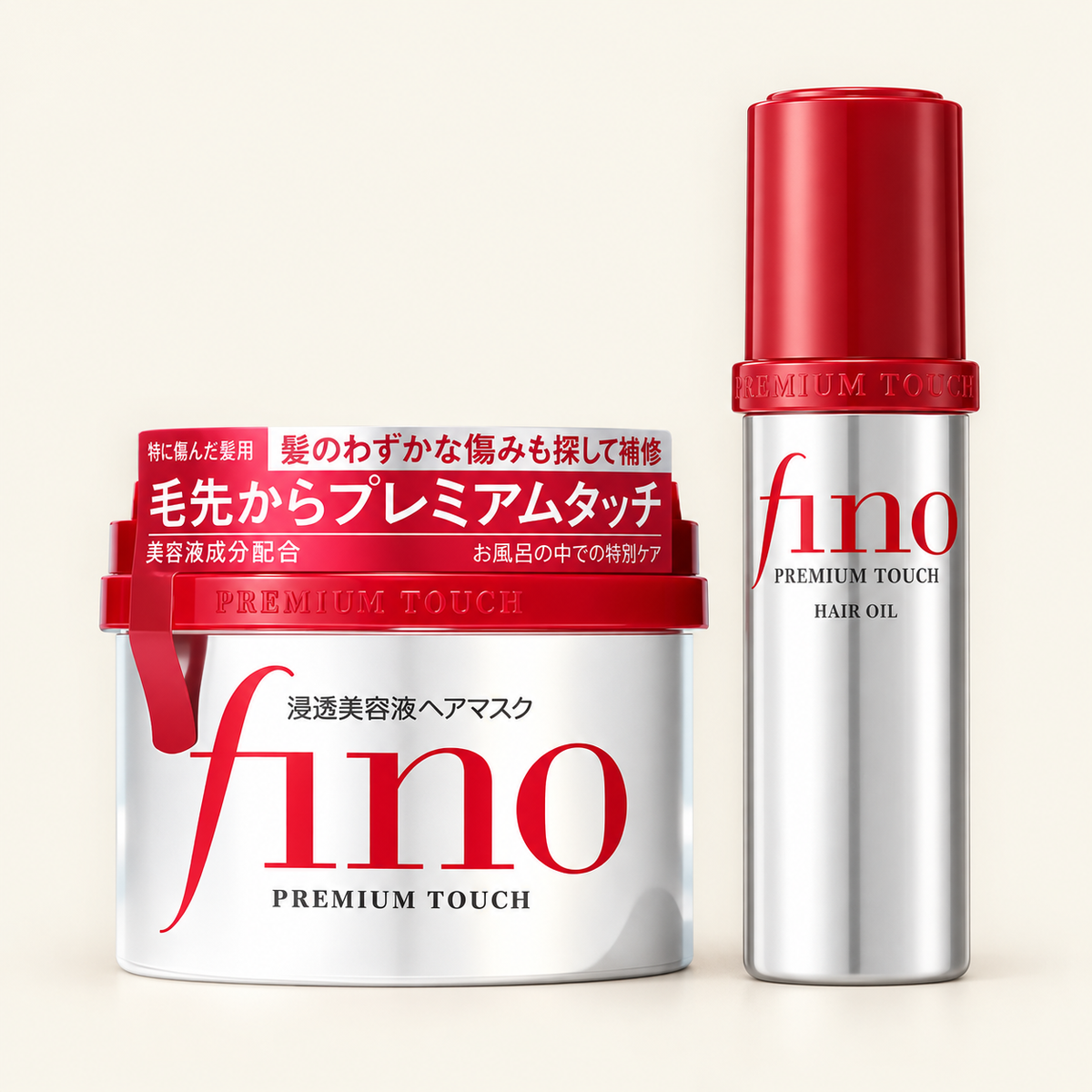 Fino Haircare Duo — all included products together on a warm ivory background