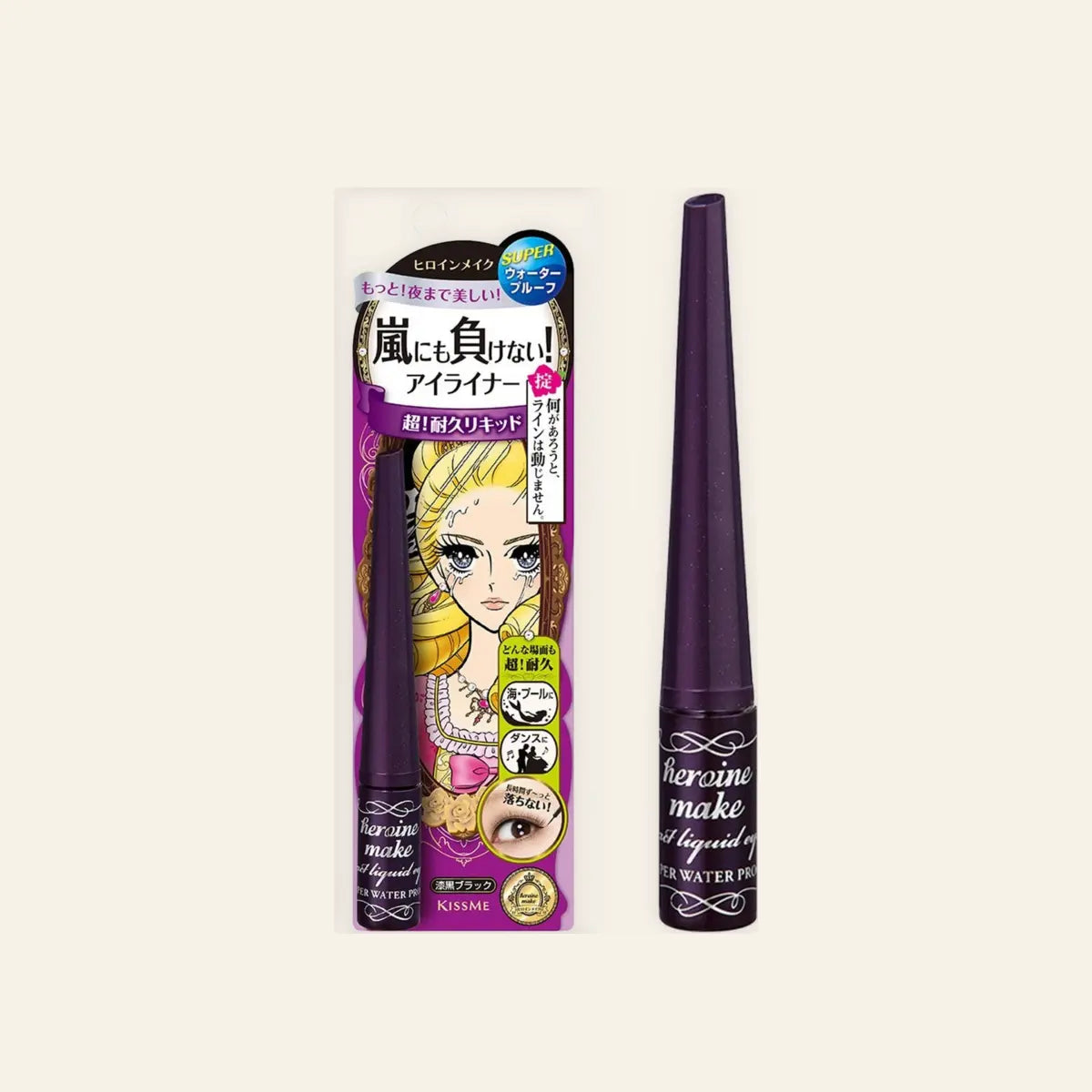 Heroine Make Impact Liquid Eyeliner Super WP 01 Jet Black 2.5g on a warm ivory background