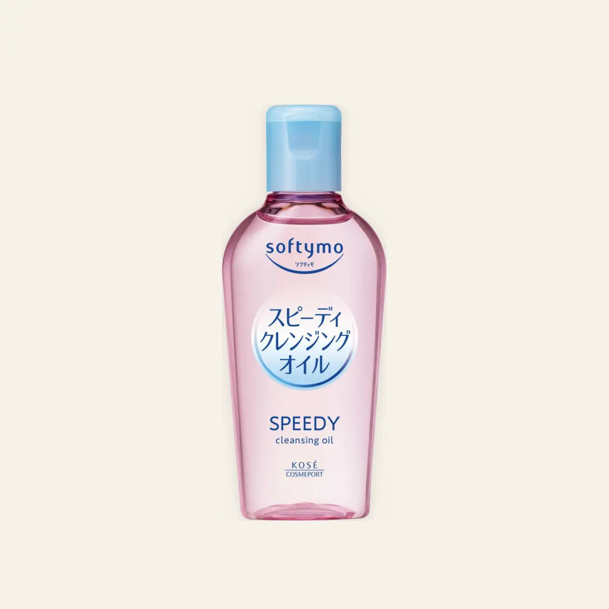 Kose Softymo Speedy Cleansing Oil Mini 60ml on a warm ivory background