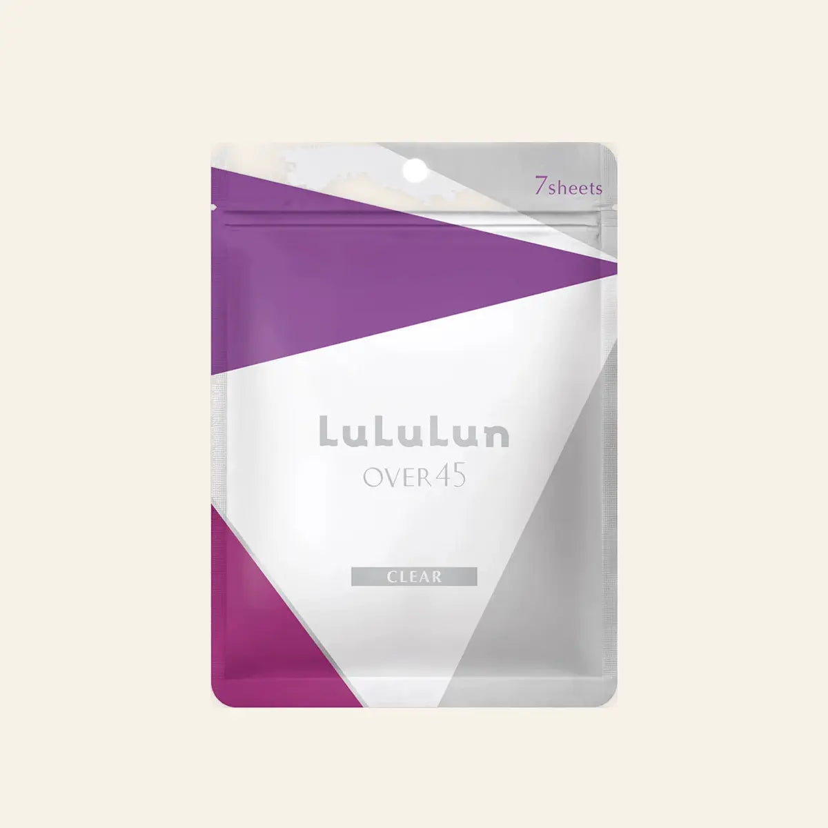 LuLuLun OVER45 Iris Blue Clear Face Mask 7 Sheets on a warm ivory background